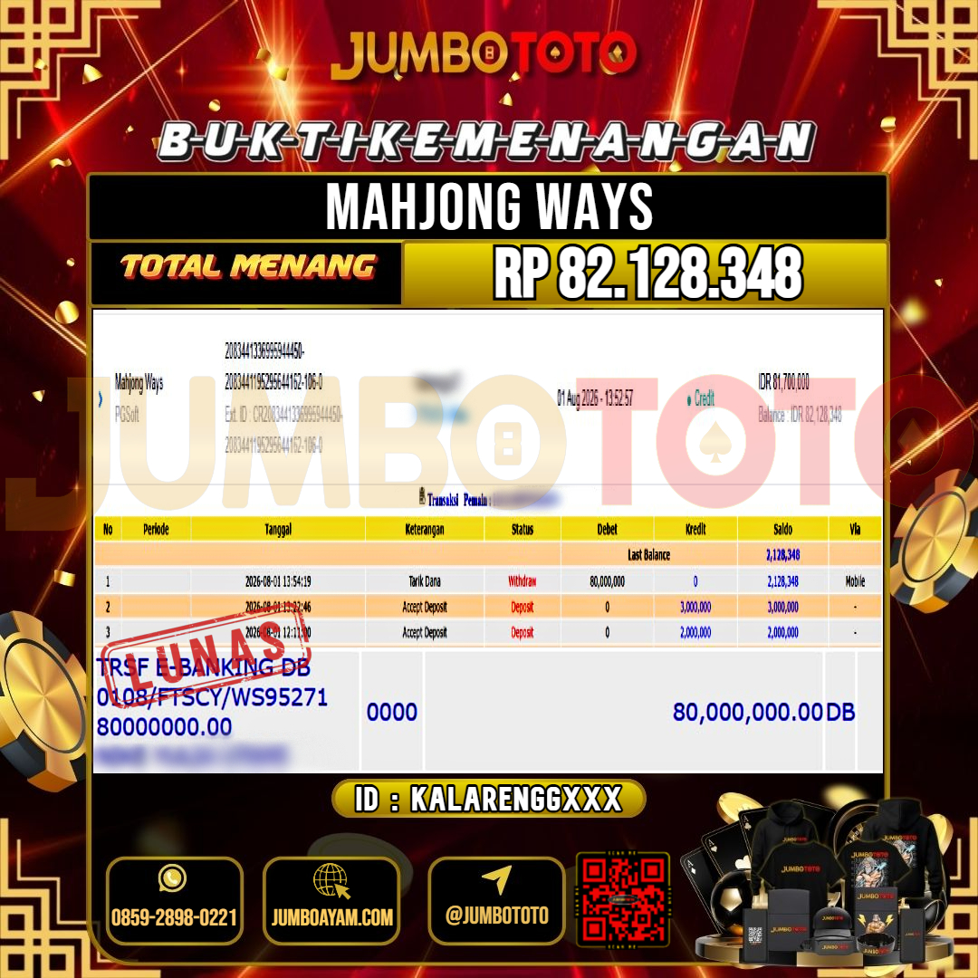 JUMBOTOTO JACKPOT SLOT MAHJONG WAYS Rp.82.128.348 LUNAS USER ID : KALARENGG***