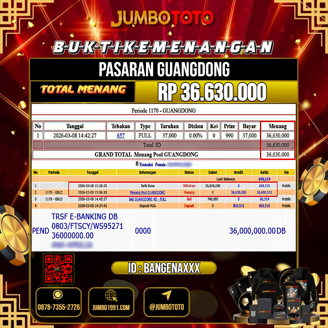 JUMBOTOTO JACKPOT TOGEL PASARAN GUANGDONG Rp.36.630.000 LUNAS USER ID : BANGENA***