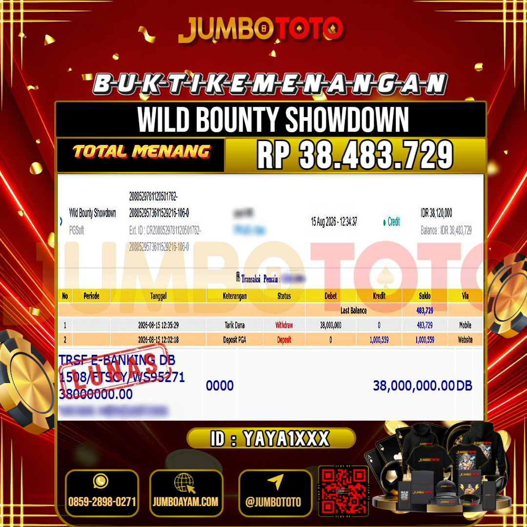 JUMBOTOTO JACKPOT SLOT WILD BOUNTY SHOWDOWN Rp.38.483.729 LUNAS USER ID : YAYA1***