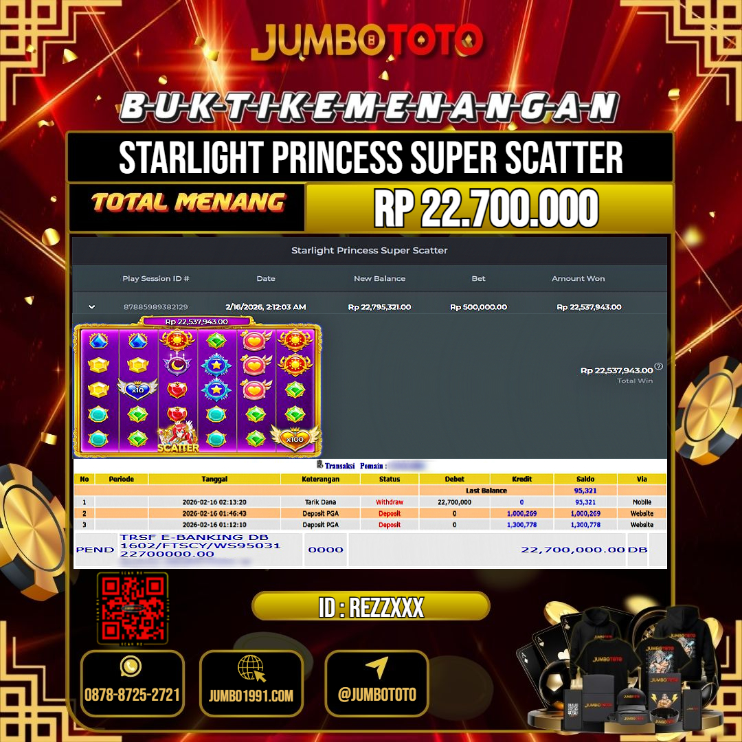 JUMBOTOTO JACKPOT SLOT STARLIGHT PRINCESS SUPER SCATTER Rp.22.700.000 LUNAS USER ID : REZZ***