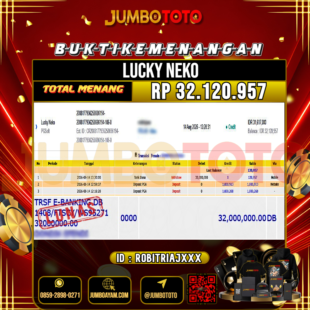 JUMBOTOTO JACKPOT SLOT LUCKY NEKO Rp.32.120.957 LUNAS USER ID : ROBITRIAJ***